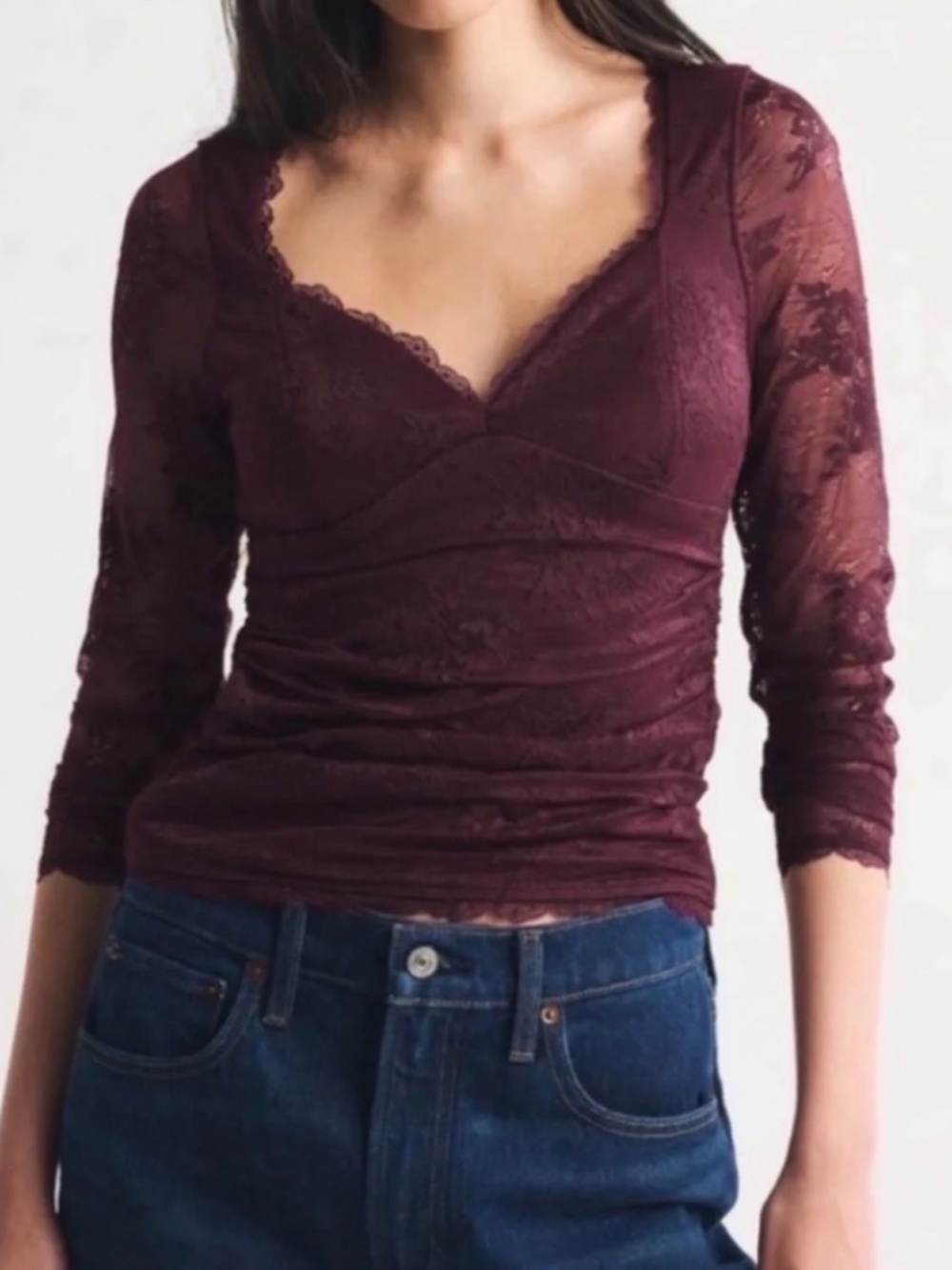 Burgundy Abercrombie Zoe bra free lace top